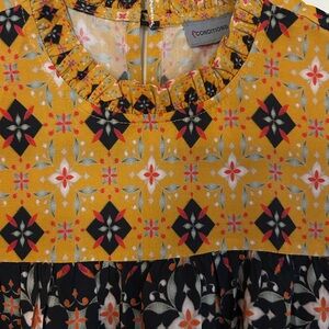 Chic Yellow Patterned Tunic-length Sleeveless Blouse by Conditions Apply